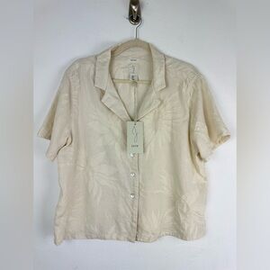 Joie Linen Embroidered Floral Button Down Short Sleeve Top Size L